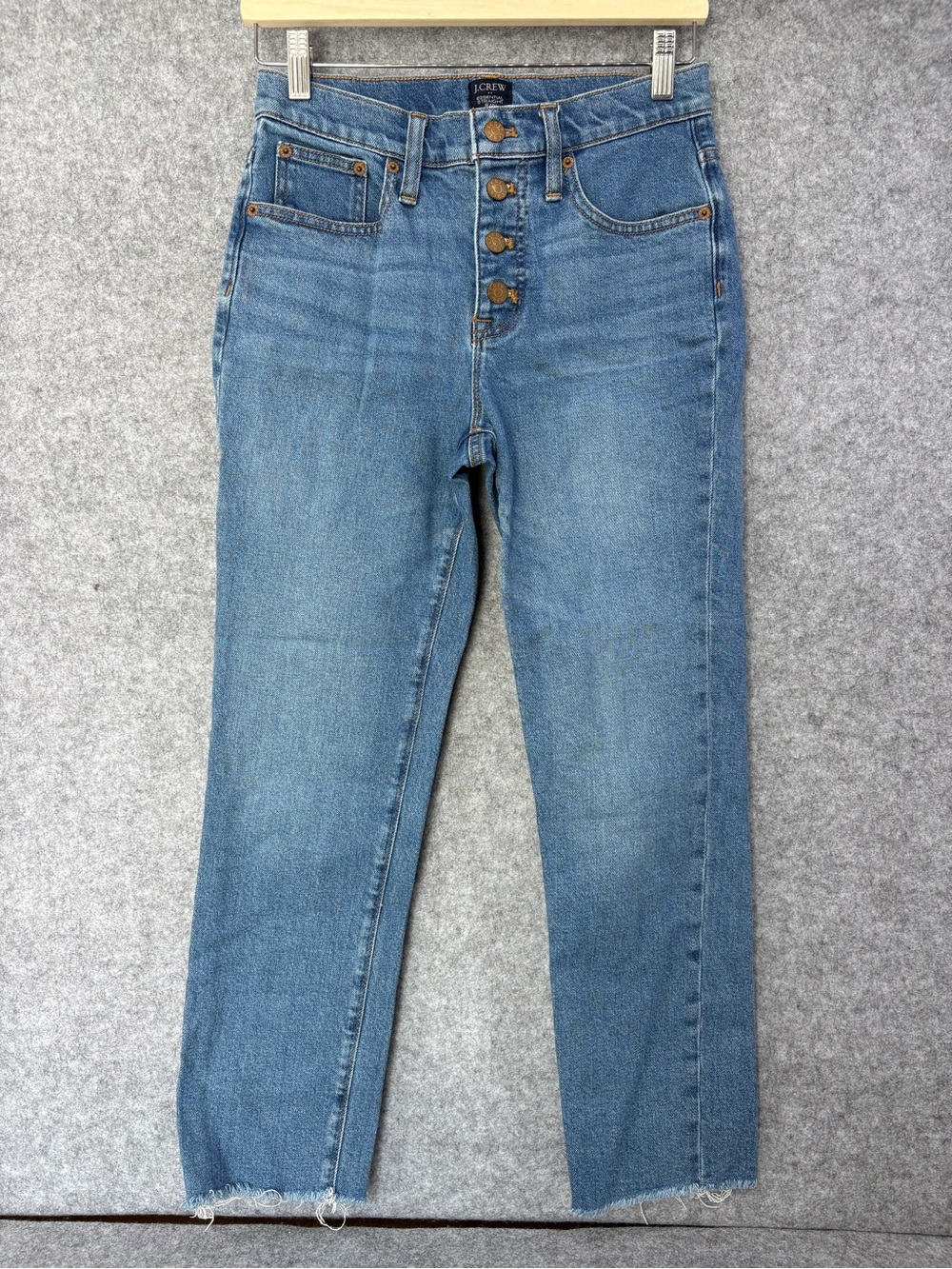 J. Crew Essential straight jean in all-day stretch button fly raw hems size 26